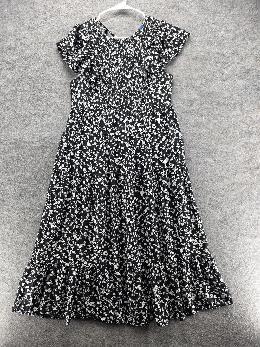 Old Navy Dress Womens L Black Maxi Smocked Square Neck Flutter Sleeve Ruffle